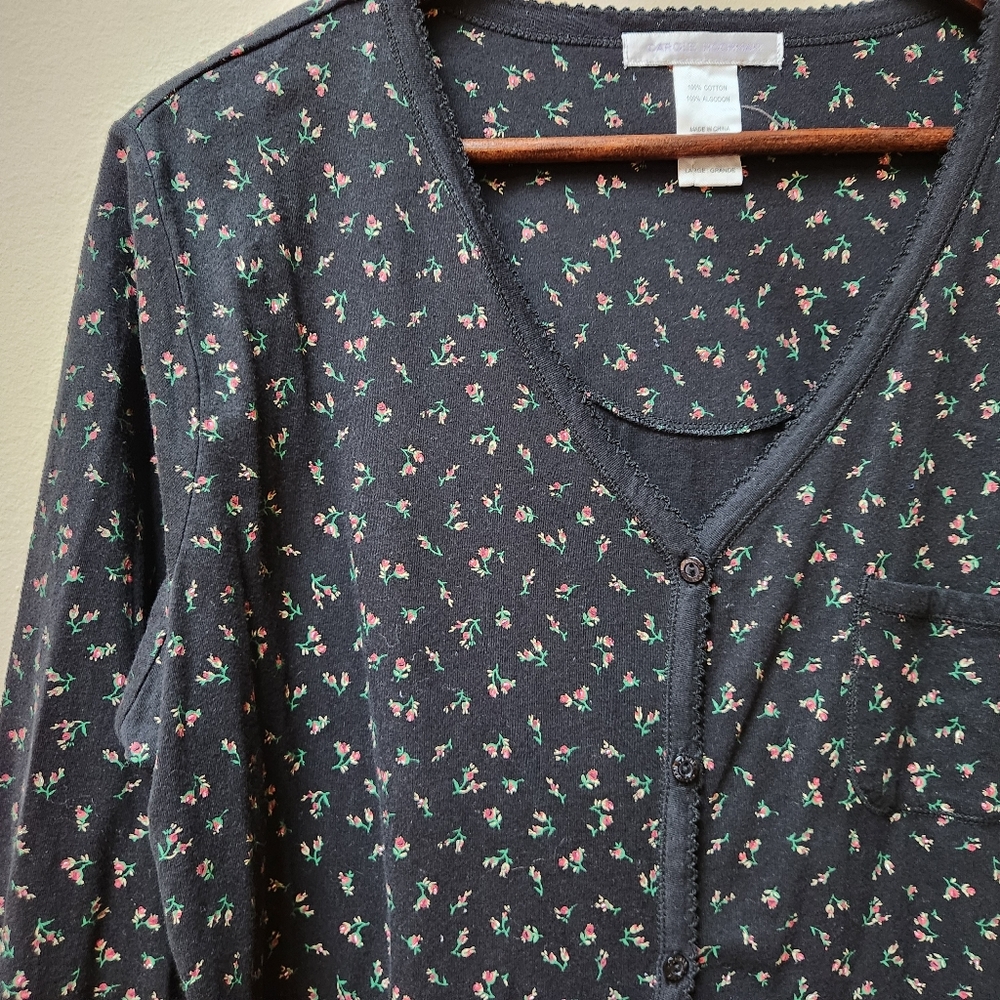 5/$25 Carole Hochman Black Cotton Floral Top L